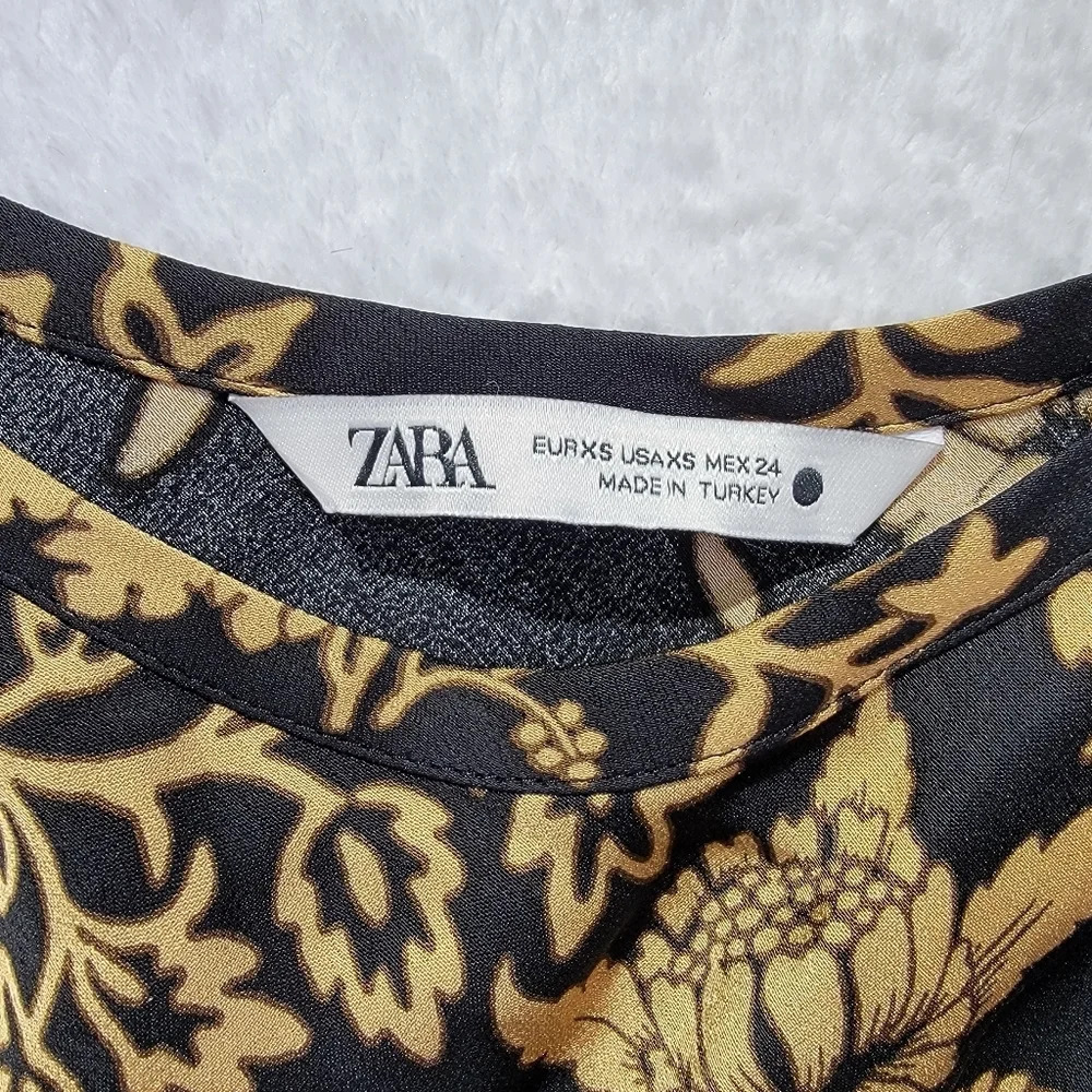 ZARA Black Gold Wrap Maxi Dress Spaghetti Strap Floral Cocktail Party Size XS - Picture 11 of 14